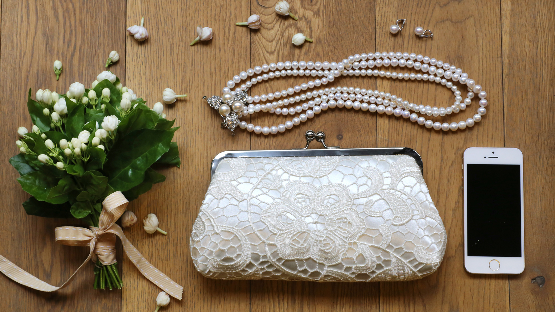 Bridal lace clutch bag (ivory lace) fits iphone and bridal necessities ANGEE W. handmade